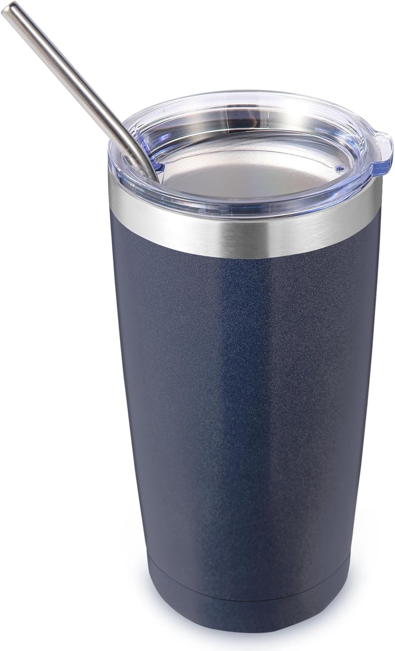 Volhoply 20oz Stainless Steel Tumbler with Lid and Straw,Double Wall Insulated Travel Iced Coffee Mug Fits Car Cup holder,Powder Coated Cups for Hot and Cold Drinks,Gifts for Women Men（White,1 Set）