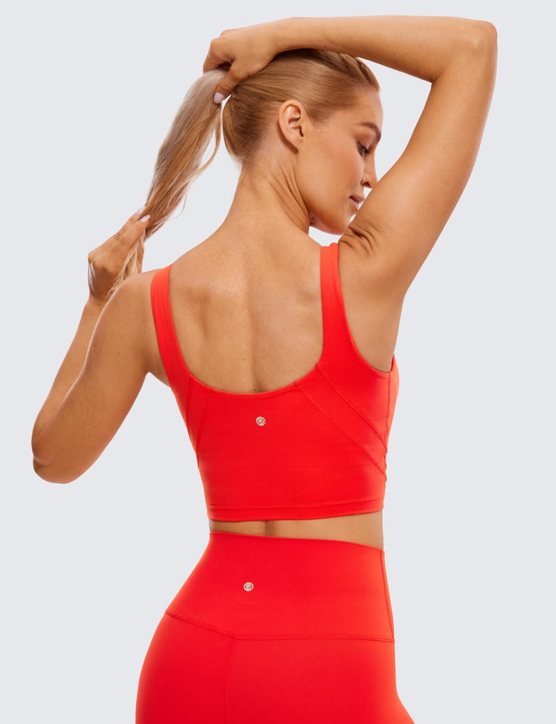 CRZ YOGA Womens Butterluxe High Neck Longline Sports Bra - U Back Padded Crop Workout Tank Top with Built in Bra