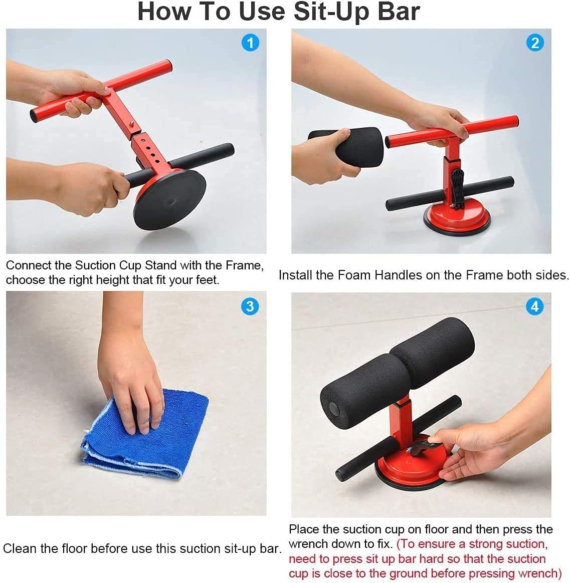 SILENCIO Sit-Up Bar With Foam Handle and Rubber Suction Seat Up Fitness Equipment Sit-ups and Push-ups Assistant Device For Weight Lose Gym Workout Abdominal Curl Exercise Work Out Trainer (Pack of 1) – image 4