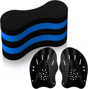 3 Pcs Swim Training Pull Buoy Swimming Hand Paddles Set Include 1 Swim Buoy 2 Swim Hand Paddles for Lap Swimming with Adjustable Straps Swim Training Equipment Kit for Adults - Black Blue