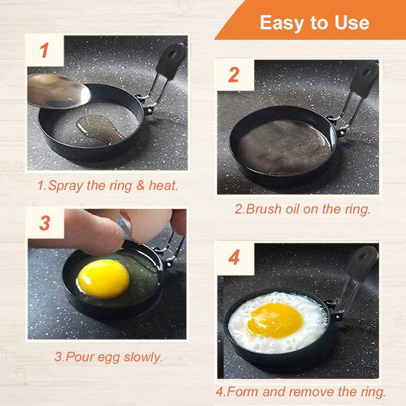 Large Non Stick Egg Ring Set, Round Circle Cooker Shaper For Fried Mcmuffin Pancake Sandwiches Stainless Steel Maker Molds Set 3.54"