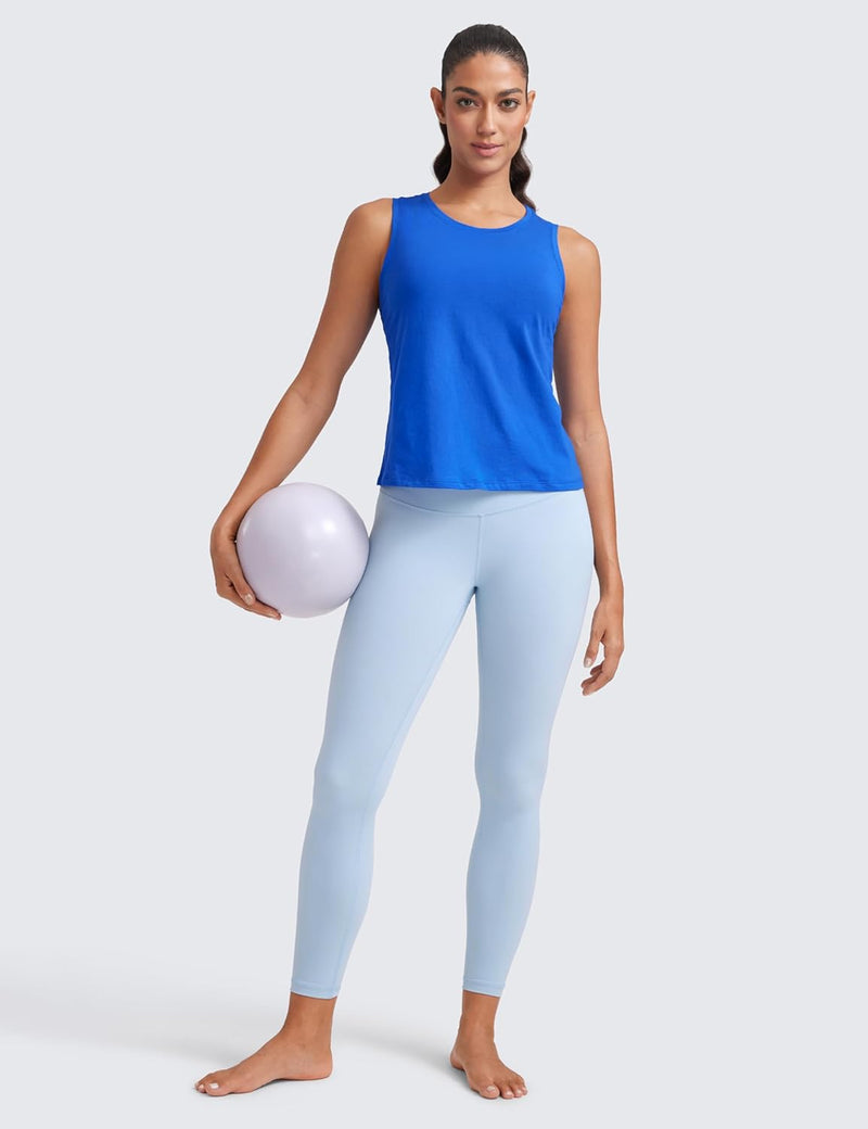 CRZ YOGA Women's Pima Cotton Loose Cropped Tank Tops Workout High Neck Sleeveless Athletic Gym Shirts