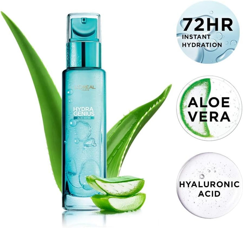 LOréal Paris Hydra Genius Aloe Water and Hyaluronic Acid 72H Liquid Moisturizer, 70 ml - 1 Count (Pack of 1) Single