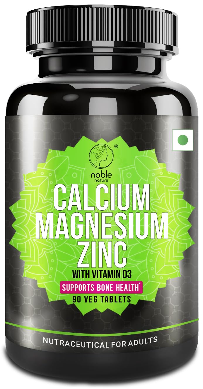 Noble Nature Calcium Magnesium Zinc with Vitamin D3 - Essential Mineral Supplement, 90 Tablets - Promotes Bone Health and Immune Support