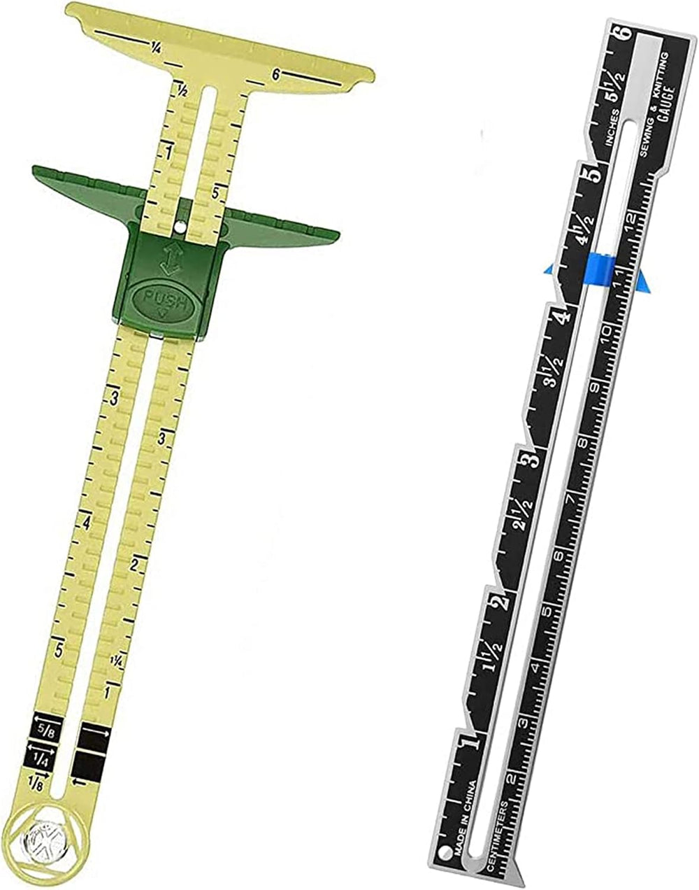 Gauge Measuring Sewing Tool, 2 Pieces Sliding 5In1 Ruler Tool Fabric Quilting For Knitting Crafting Beginner Supplies