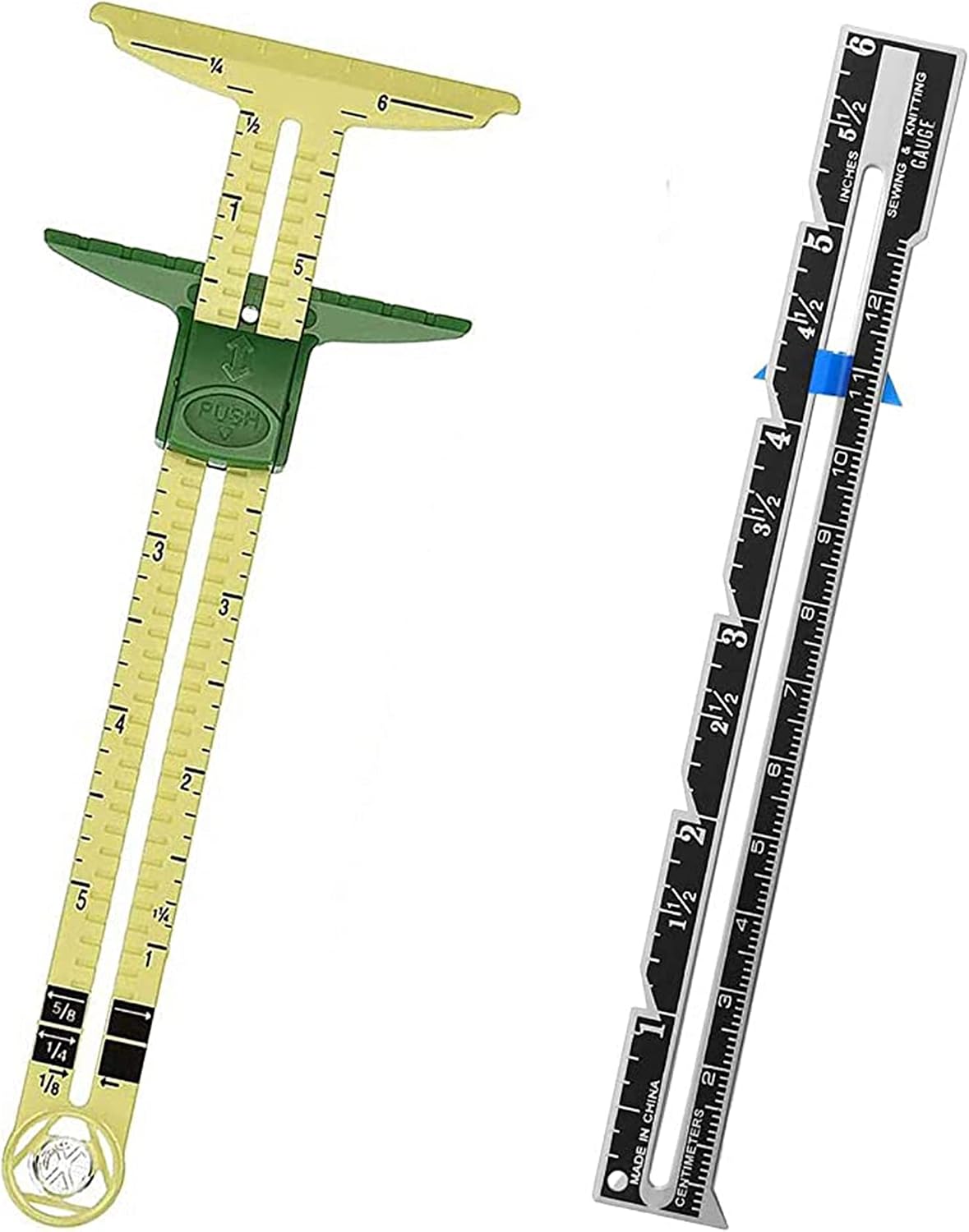 Gauge Measuring Sewing Tool, 2 Pieces Sliding 5In1 Ruler Tool Fabric Quilting For Knitting Crafting Beginner Supplies – image 1