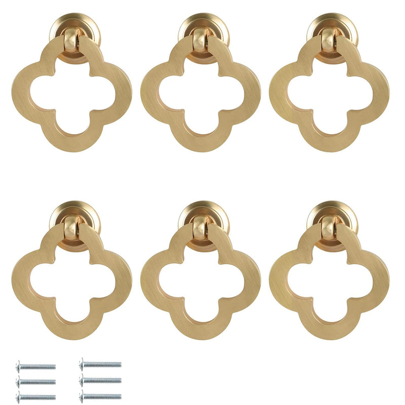 GEPAS 6pcs Gold Cabinet Knobs, Zinc Alloy Brushed Brass Cabinet Ring Pulls Dresser Handles Furniture Hardware for Kitchen Cupboard Drawers Closet Door,Easy to Install (Style2)