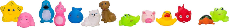 Adore Basics Non Toxic Squeezy Bath Toys for Babies - Bath Floats - Pip Squeaks - Food Grade Silicone with Sound - Cute and Attractive - Unique Animal Collection Bath Toy (Multicolor) (Pack of 13)