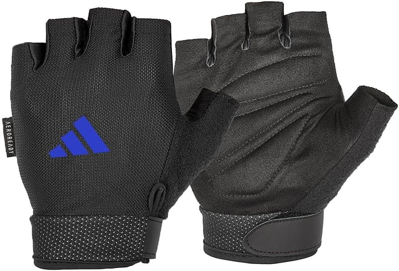 adidas Essential Adjustable Fingerless Gloves for Men and Women - Padded Weight Lifting Gloves - Adjustable Wrist Straps for Tailored, Secure Fit - Blue L