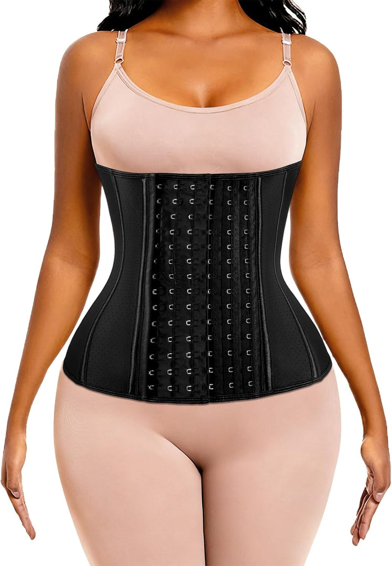 Waist Trainer for Women Corset Cincher Body Shaper Girdle Trimmer with Steel Bones Extender - B-black(9 Steel Bones Height:11.6")