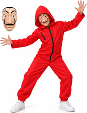 Unisex Adult Red Halloween Jumpsuit Clothing with Mask and Clothing, Great for Halloween Costume Role Cosplay Themed Party (S-XL) - XS