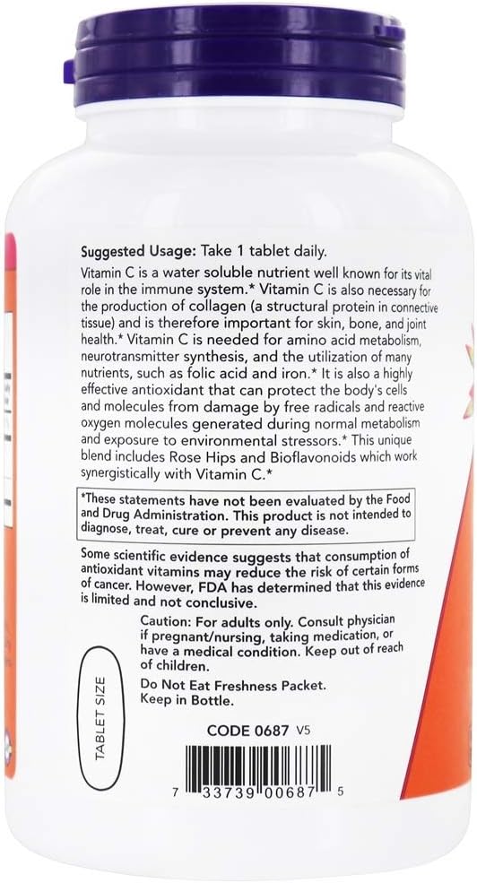 Foods Vitamin C-1000 with Rose Hips & Bioflavonoids Immune Support & Antioxidant Protection & Collagen Formation & Overall Wellness 250 Tablets