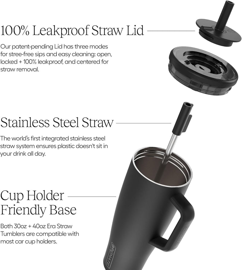 BrüMate Era 40 oz Tumbler with Handle and Straw | 100% Leakproof Insulated Tumbler with Lid and Straw | Made of Stainless Steel | Cup Holder Friendly Base | 40oz (Dune)