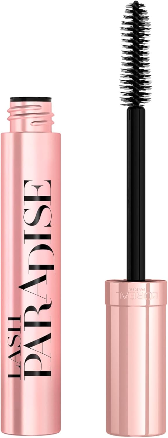 LOréal Paris Intense Volume Mascara, Eyelash Lengthening for Sensitive Eyes, Gentle and Flake Free, With Castor Oil, Lash Paradise, Black - Intense Black