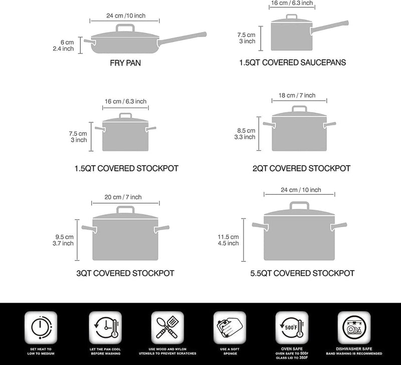 Cuisine Art Wilson Stainless Steel Cookware Set, 12-Piece, Casseroles, Saucepan, Fry Pan, Ergonomic Handles, All Cooktop Compatible, Dishwasher Safe, Durable, Stylish Kitchen Essentials