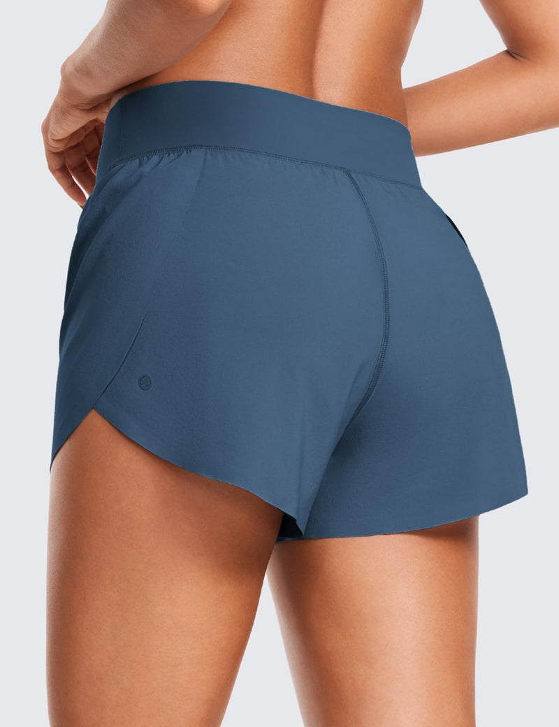 CRZ YOGA High Waisted Dolphin Athletic Running Shorts for Women 3" High Split Comfy Mesh Liner Gym Workout Track Shorts