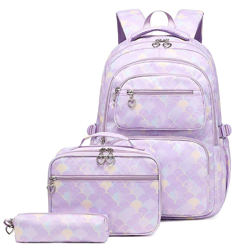 School Bags For Girls, Pencil Case For Girls With Lunch Bag Set Of 3 Girls' Fashion Gift (Purple)
