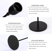 DELFINO 3 Pcs Matte Black Candle Holders for Taper Candles, Decorative Candlestick Holder for Wedding, Dinning, Party, Fits 3/4 inch Thick Candle&Led Candles (Metal Candle Stand)