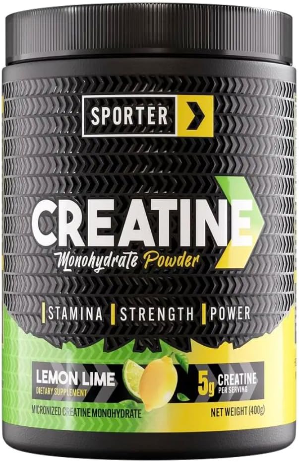 Sporter Creatine Monohydrate Powder - 250g, 50 Servings - Micronized & Pure Creatine for Muscles, Strength & Recovery - Unflavored, Easy to Mix - 400grams - Lemon Lime