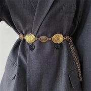 Golden Metal Waist Chain for Women, Concho Hip Saree Waist Belt, Adjustable Boho Western Fashion Belt Women Chain Belts for Dresses, Jeans, Skirts