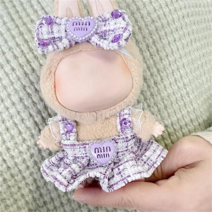 AZONEE Doll Clothes Luxury Chic Style Set for Labubu 17CM Dolls, High-End Fashion 17cm Dolls Accessories Premium for Labubu, Outfit Accessories, Hair rope + skirt, No Doll (Purple)
