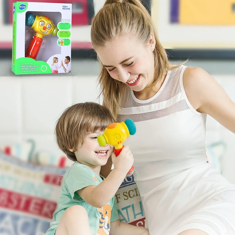 Hola Toy Hammer for Toddlers, Musical Learning Toy with Lights, Counting & Rattle Beads, 2 Modes (Music & Learning), Soft Rubber Hammer for Sensory Play, Educational Toy for Babies 12-36 months