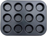 Showay Non-Stick Carbon Steel Muffin Pans - Pair Of Cupcake Cookie Sheet Pan Style For Baking, Muffin Pans W/ 12 Cups Cupcake Baking Tray (Black)