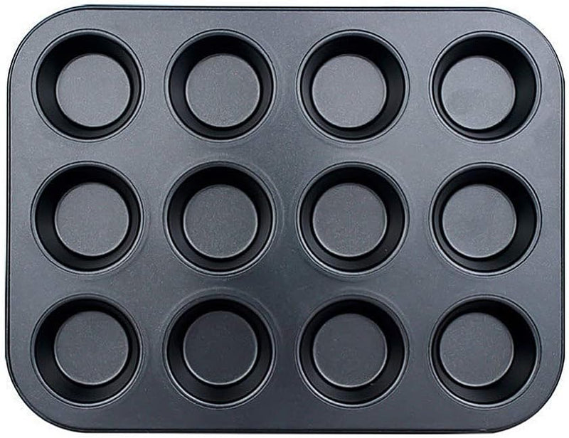 Showay Non-Stick Carbon Steel Muffin Pans - Pair Of Cupcake Cookie Sheet Pan Style For Baking, Muffin Pans W/ 12 Cups Cupcake Baking Tray (Black)