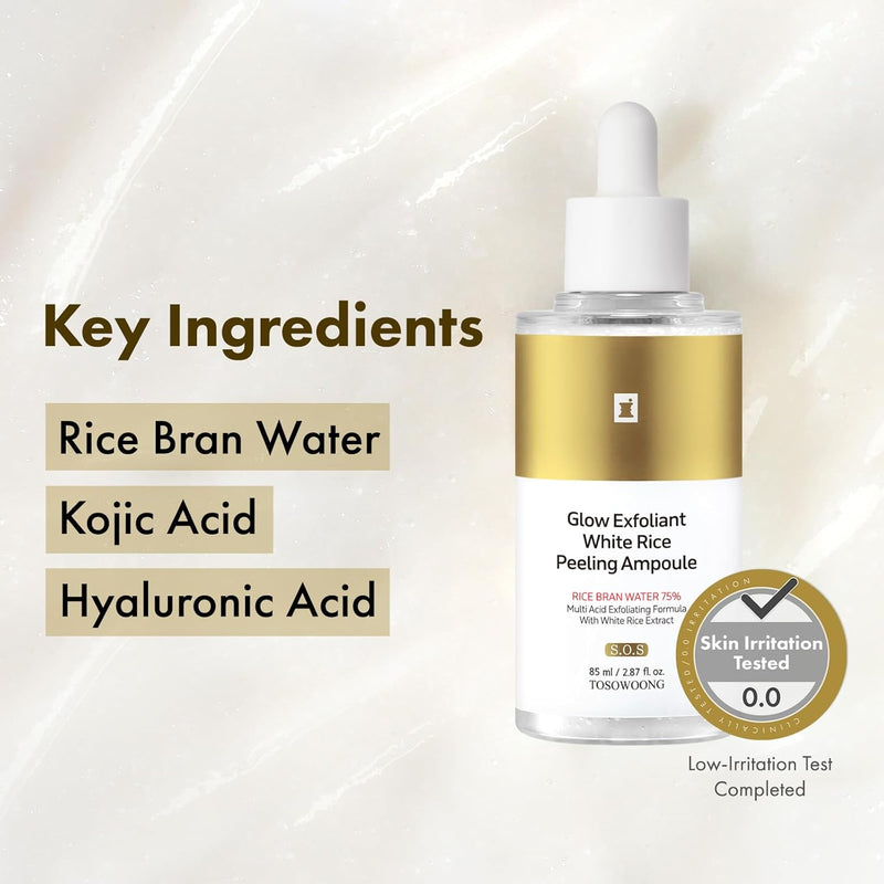 White Rice Peeling Ampoule, 75% Rice Extract, Gentle Peeling Care for Face & Body, With Kojic Acid & Niacinamide, Korean Skincare, 85ml / 2.87 fl. oz