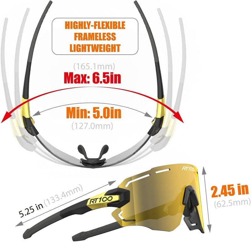 RT100 RIDE YOUR WAY Professional wrap around Frameless Cycling Sunglasses for Men and Women
