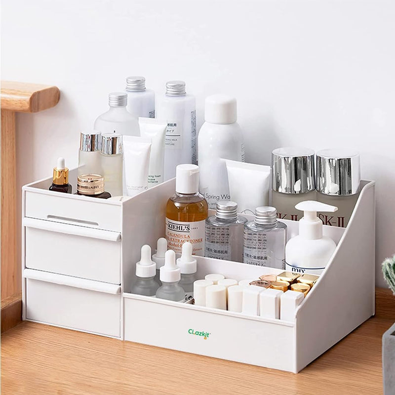 Clazkit Cosmetic Organizer Box Drawers Storage Plastic Stationary Box | Make Up Organiser For Women
