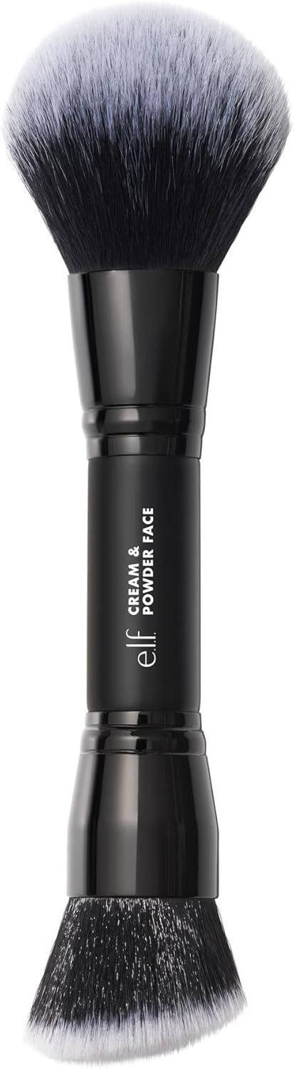 e.l.f. Dual-Ended Cream + Powder Brush, Two-in-One Makeup Brush for a Beautiful, Airy Complexion, Vegan & Cruelty Free