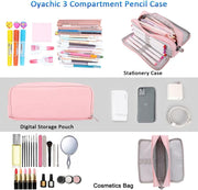 Pink Pencil Case, Large Capacity Pencil Pouch,Pencil Bag with 3 Compartments,Pen Organizer Oxford Storage for Men Women Adults Travel Business Office