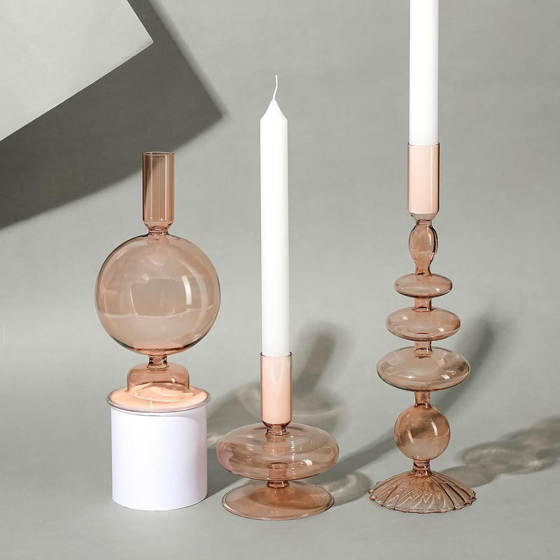 Rtteri 3 Pcs Glass Candlestick Holders Glass Taper Candle Holders Groovy Candlestick Wavy Glass Candlestick Holders Elegant Glass Candlestick Glass Vases for Home Party Centerpiece (Green)