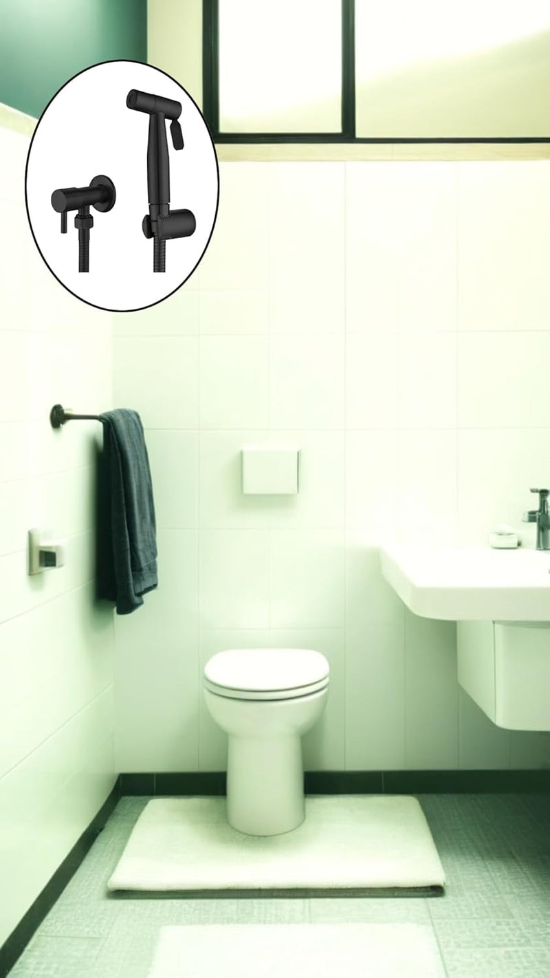 Sweet seven Stainless Steel Bidet Sprayer Kit - 1/2NPT Handheld Shower Head Toilet Attachment for Pet Bath, Personal Hygiene, Bathroom - Easy Install (Matte Black)