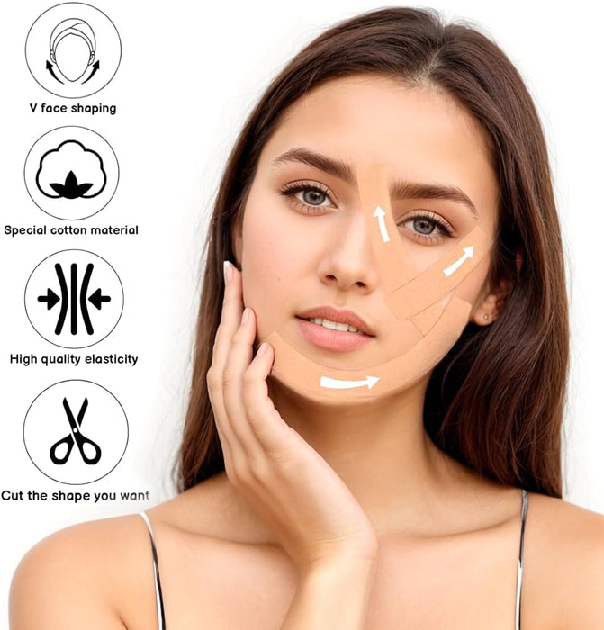 BananaHome 2 Rolls Facial Myofascial Lift Tape Face Lift Tape Face Toning Belts Anti Wrinkle Patches Anti Freeze Stickers Forehead Neck Lift Tape Unisex For Firming and Tightening Skin (Beige)