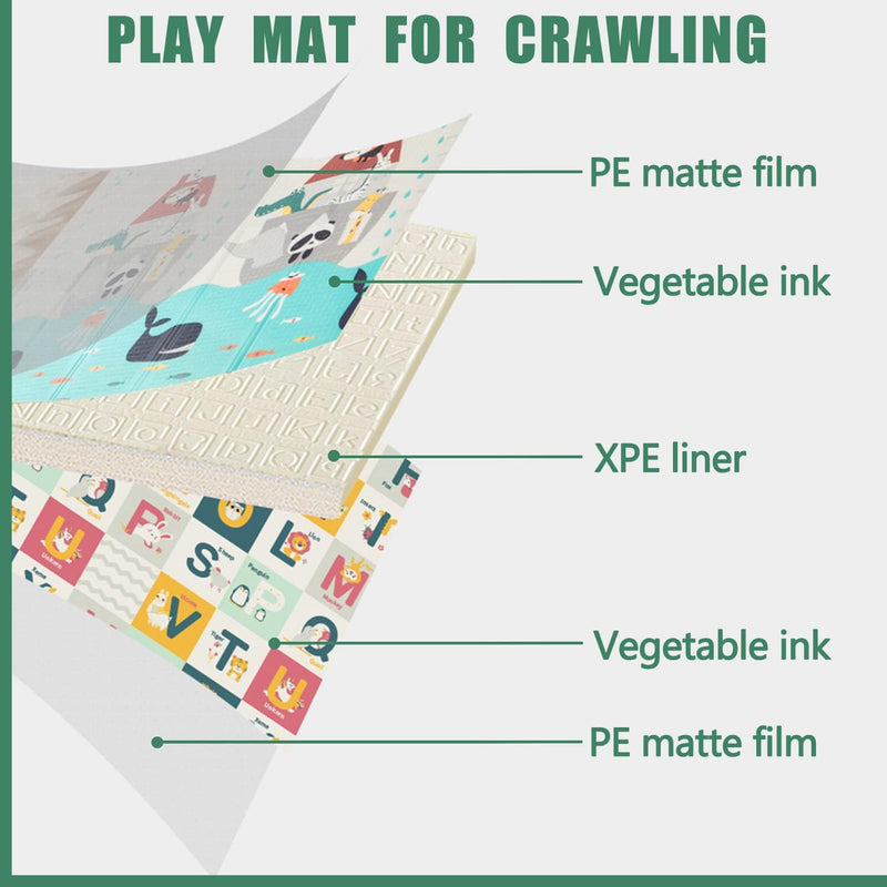 AM ANNA Baby Floor Play Mat, 0.6 in Thicker Reversible Foldable Baby Play Mat,Extra Large Play Mat for Baby Waterproof Non Toxic Anti-Slip Reversible Foam Playmat for Baby Toddlers Kids(79"x71")