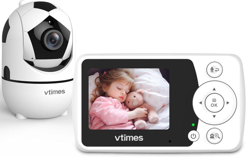VTimes - Video Baby Monitor with Camera and Audio, LCD Display, Baby Camera Monitor, No WiFi Night Vision, VOX Mode, Panoramic Zoom Temperature Display, Audio