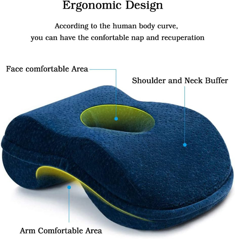 WOWSEA Soft Nap Donut Pillow, Ergonomic Memory Cotton Wedge Pillow for Sleeping, Slow Rebound Desk Nap Pillow (Slightly Hard) for Slender Ladies & Teenagers, Comfortable Washable Velvet Cover