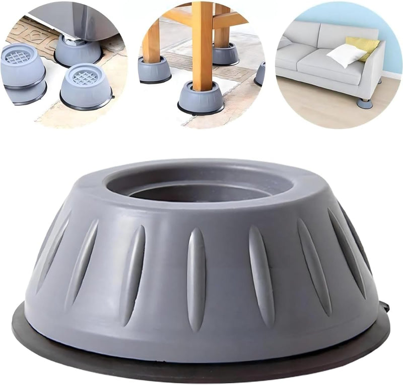 Universal Washing Machine Stand – Anti-Vibration Pads for Washer, Dryer, Refrigerator, Sofa, Desk & Stool | Noise Cancelling, Non-Slip Rubber Feet | Floor Protection & Stability | Pack of 4, Grey