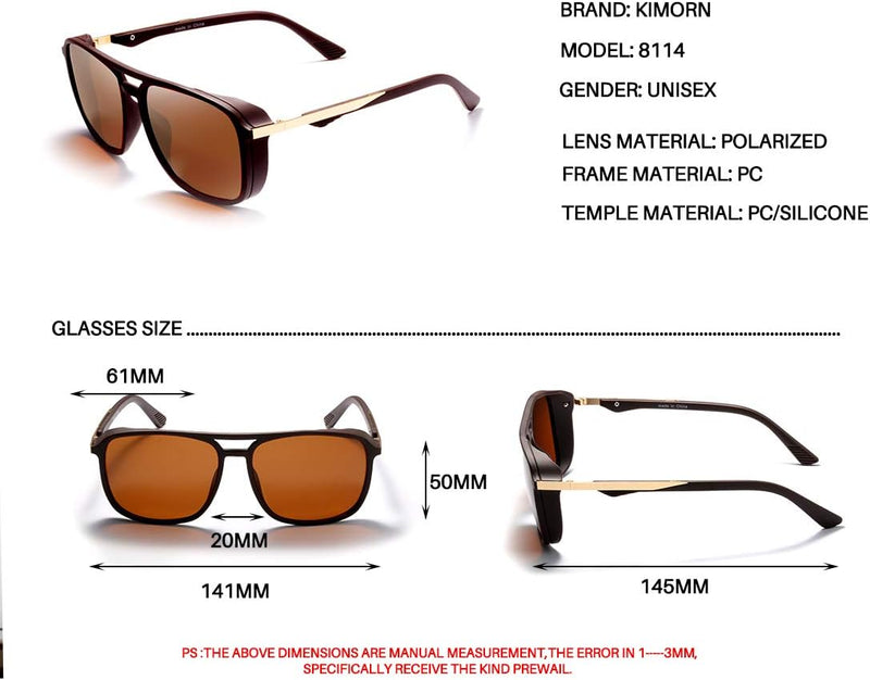 Kimorn Polarized Sunglasses For Men Square Frame Unisex Outdoor Sports Goggle Classic K0623