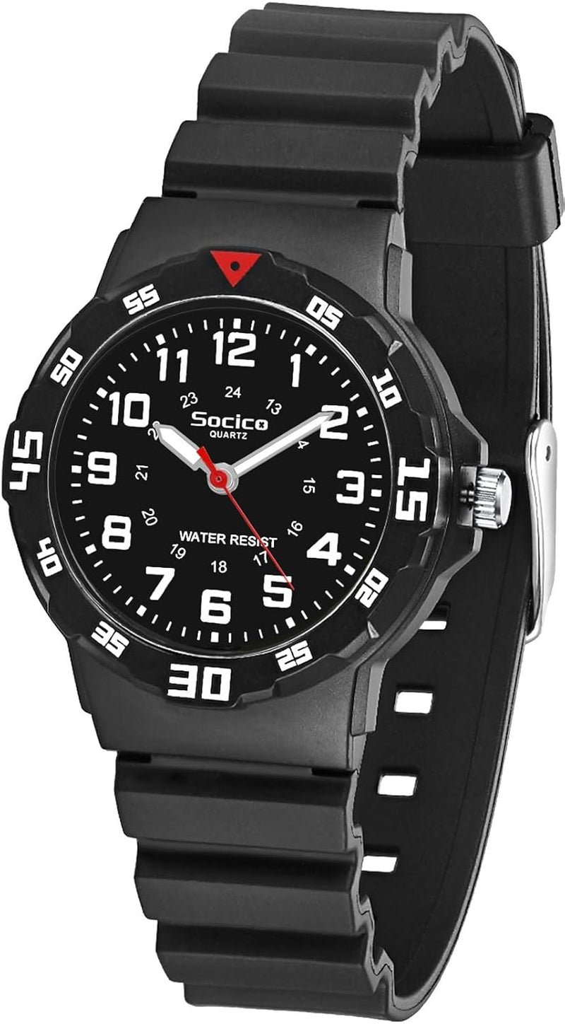 SOCICO Children Analog Watch for Boys Girls Waterproof Time Teaching Watch with Soft Band Learning Time Wrist Watch Easy to Read for Kids Great Gifts