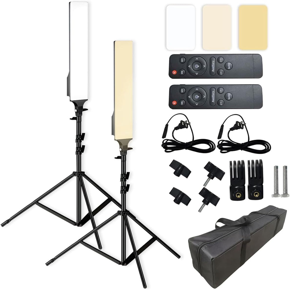 LED Video Light Kit 2PCS, Dimmable 2700-7500K, Remote Control Tripod
