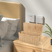 Cable Management Box, Handmade Rattan Cable Organizer, 2 Open Slots Cords Hider Box, Under Desk Cord Organizer for Computer Router Power Strip