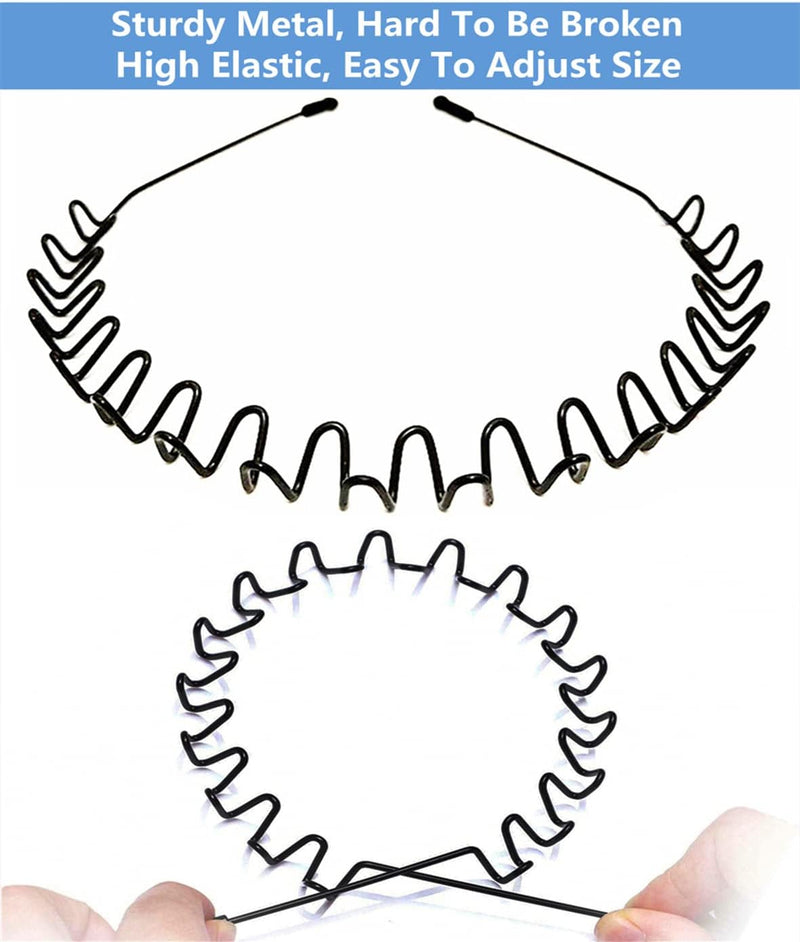 XINGZHE Metal Hair Bands for Men Women's Headbands, Unisex Black Wavy Spring Sports Headband for Men's Hair Band Hoop Clips Women Accessories Simple Elastic Non Slip Wide Headwear Bandeau Outdoors