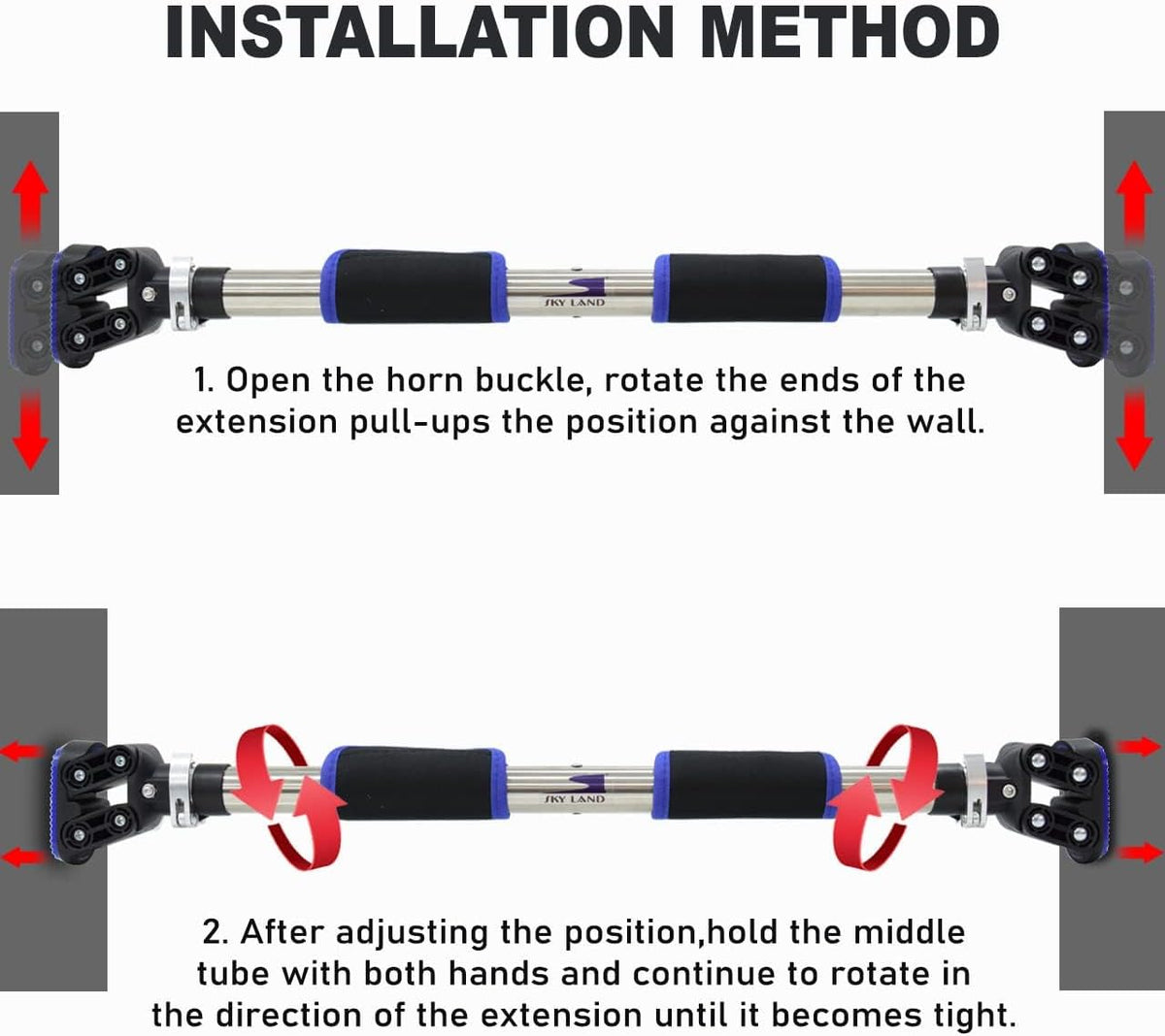 SKY LAND Adjustable Doorway Pull Up Bar & Chin Up Bar for Home Gym Upper Body Workout Equipment with Locking Mechanism, Anti-Slip Grip & Easy Installation EM-1866 (92124cm) – image 5