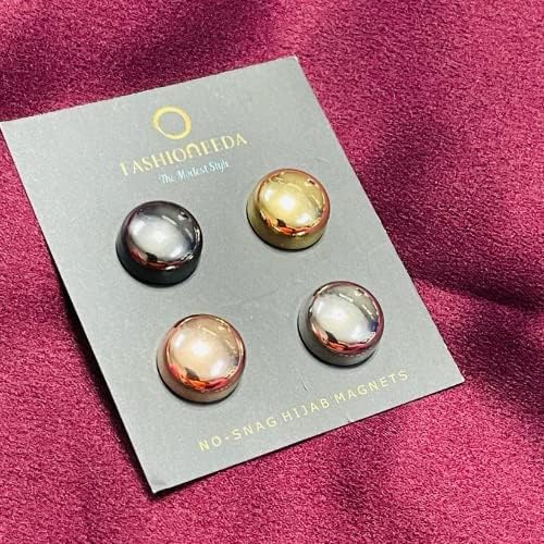 FASHIONEEDA Hijab Pins Magnetic With Strongest Commercial Strength, Hijab Magnets for Women in Hijab Accessories and Pins for Scarf, No Snag Hijab Magnets (Round Shape-Set of 4)