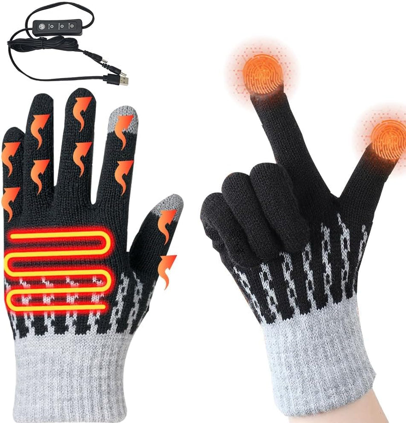 USB Heated Gloves for Men and Women, Double-Sided Heated Gloves with Touch Screen, 3 Temperature Levels Adjustable, Full Finger Electric Gloves for Winter Outdoor Activities, Skiing, Office, Sledding