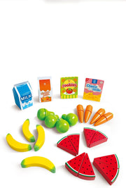 Hape Farmers Market Stall, Kitchen & Food Toys, Pretend Play for Kids Boys Girls, Wooden Toys, Non-Toxic Material, Mini Grocery Playset, Food Role Play, Accessories Included 62pcs, Ages 3Y+