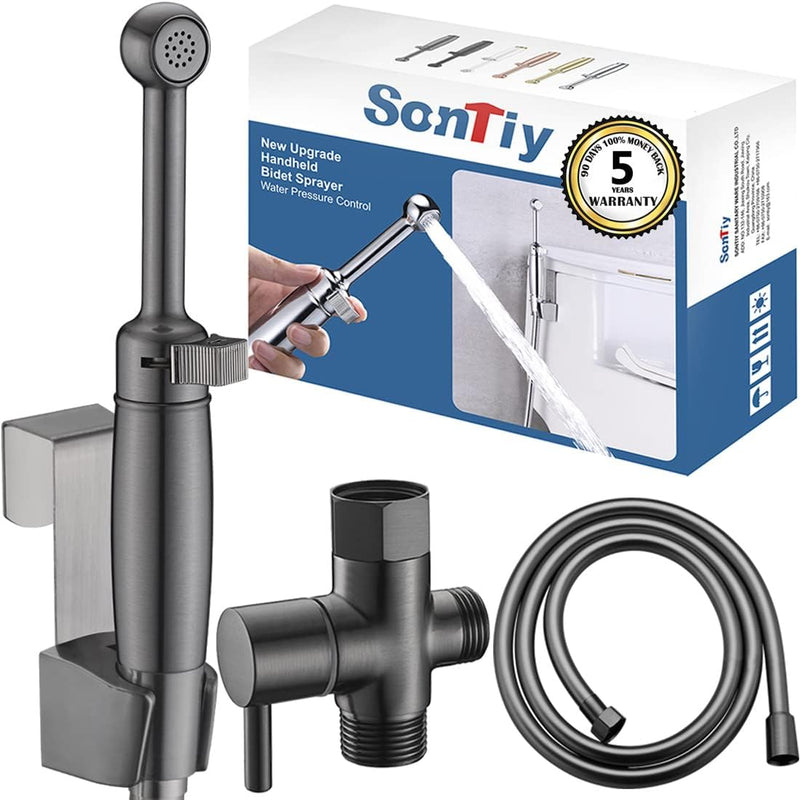 SonTiy All Brass Handheld Bidet Sprayer for Toilet, Cloth Diaper Toilet Sprayer Bidet Attachment with Backflow Preventer and Brass Valve Core for No-Leak, Polished Chrome, 5-Year Warranty